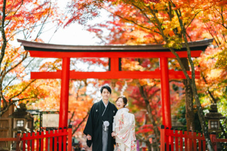 紅葉の大原野神社で和装撮影イメージ